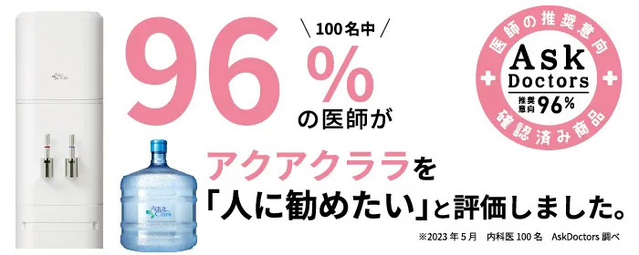 内科医100名中96％の医師がアクアクララを勧めたいと評価しました